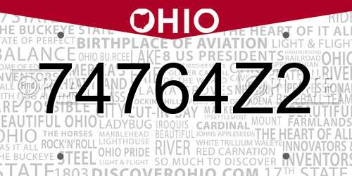 74764Z2 Ohio License Plate