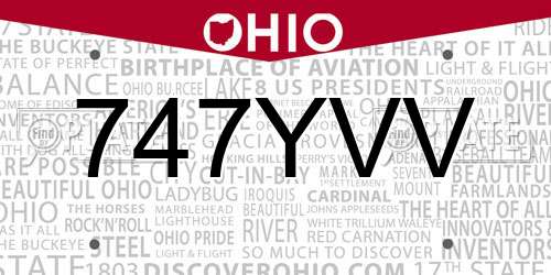 747YVV Ohio License Plate