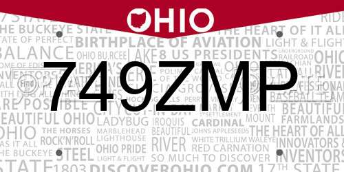 749ZMP Ohio License Plate