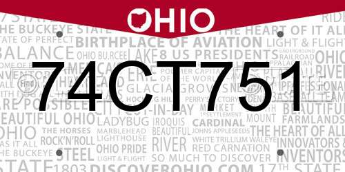 74CT751 Ohio License Plate