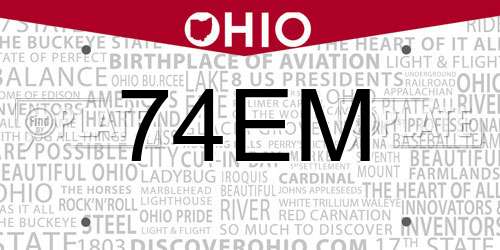 74EM Ohio License Plate