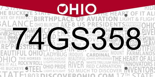 74GS358 Ohio License Plate