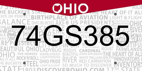 74GS385 Ohio License Plate