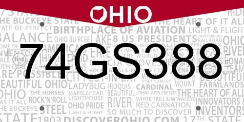 74GS388 Ohio License Plate