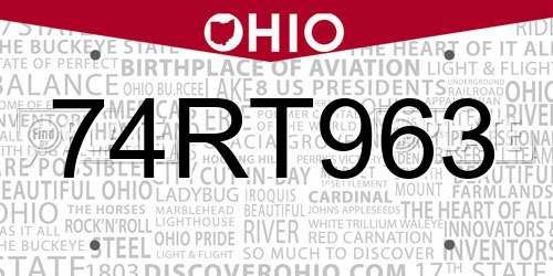 74RT963 Ohio License Plate