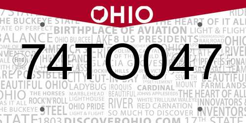 74TO047 Ohio License Plate