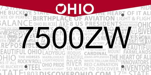 7500ZW Ohio License Plate