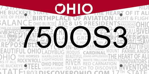 750OS3 Ohio License Plate