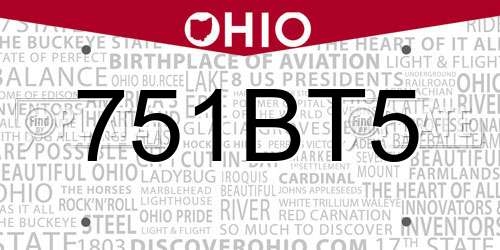 751BT5 Ohio License Plate