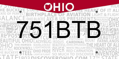 751BTB Ohio License Plate
