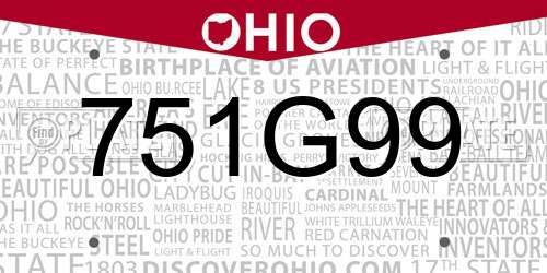 751G99 Ohio License Plate