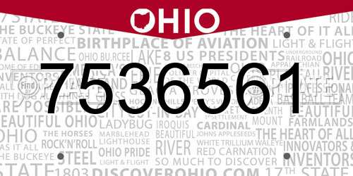 7536561 Ohio License Plate