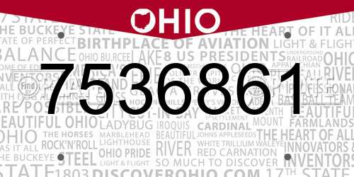 7536861 Ohio License Plate