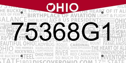 75368G1 Ohio License Plate