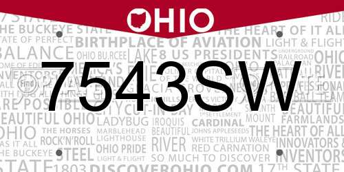 7543SW Ohio License Plate