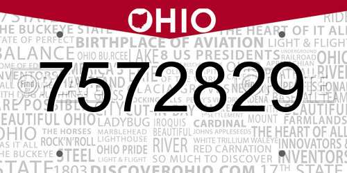 7572829 Ohio License Plate
