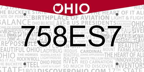 758ES7 Ohio License Plate