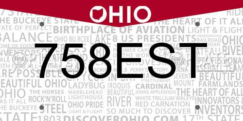 758EST Ohio License Plate