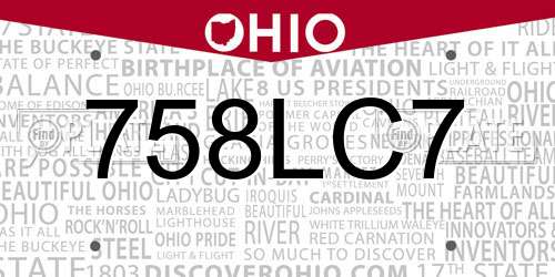 758LC7 Ohio License Plate