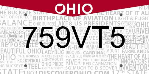 759VT5 Ohio License Plate