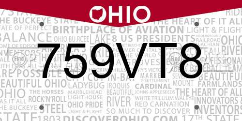 759VT8 Ohio License Plate