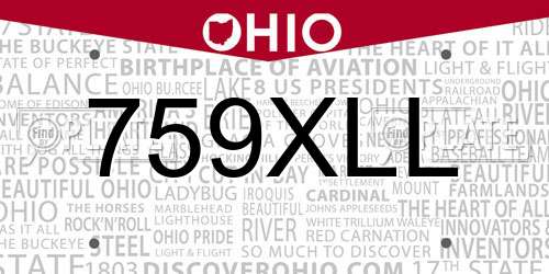 759XLL Ohio License Plate