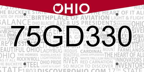 75GD330 Ohio License Plate
