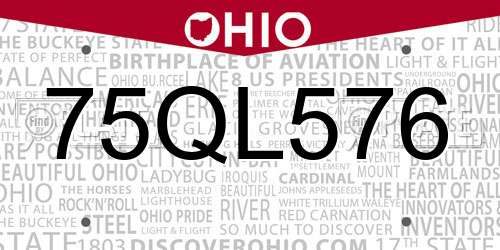 75QL576 Ohio License Plate