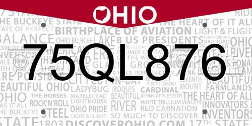75QL876 Ohio License Plate