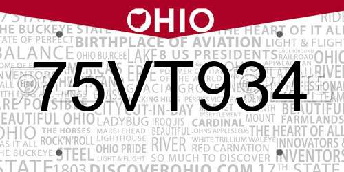 75VT934 Ohio License Plate