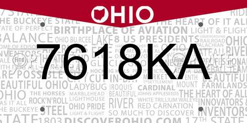 7618KA Ohio License Plate