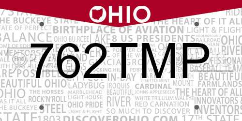 762TMP Ohio License Plate
