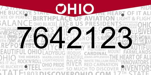 7642123 Ohio License Plate