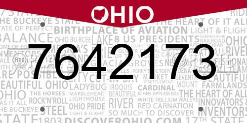 7642173 Ohio License Plate