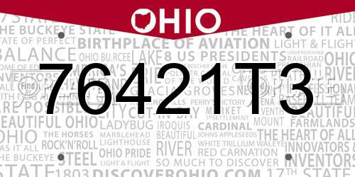 76421T3 Ohio License Plate