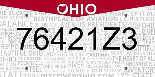 76421Z3 Ohio License Plate