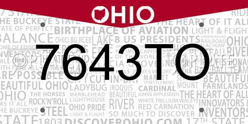 7643TO Ohio License Plate