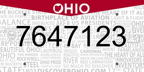 7647123 Ohio License Plate