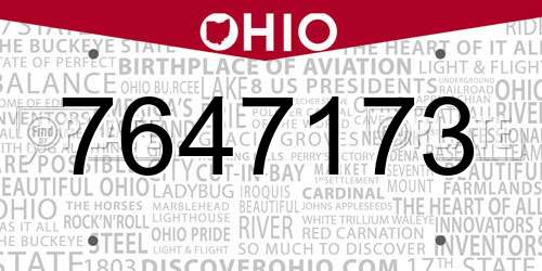 7647173 Ohio License Plate