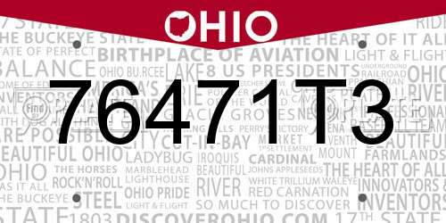 76471T3 Ohio License Plate