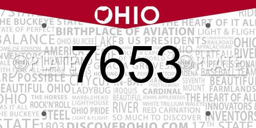 7653 Ohio License Plate