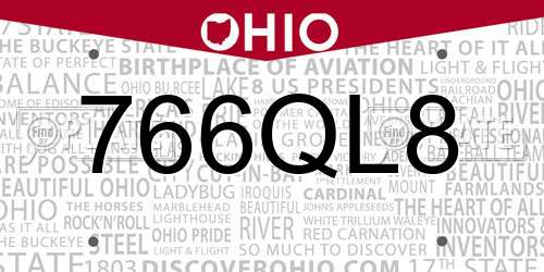 766QL8 Ohio License Plate