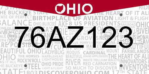 76AZ123 Ohio License Plate