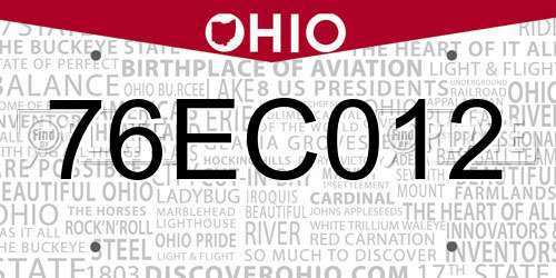 76EC012 Ohio License Plate
