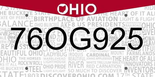 76OG925 Ohio License Plate