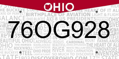76OG928 Ohio License Plate