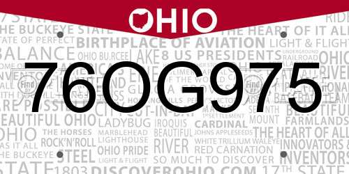 76OG975 Ohio License Plate