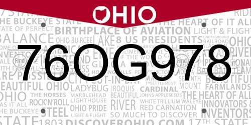 76OG978 Ohio License Plate