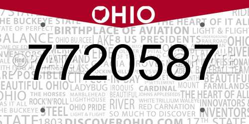 7720587 Ohio License Plate
