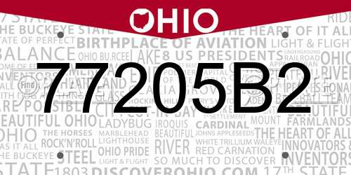 77205B2 Ohio License Plate